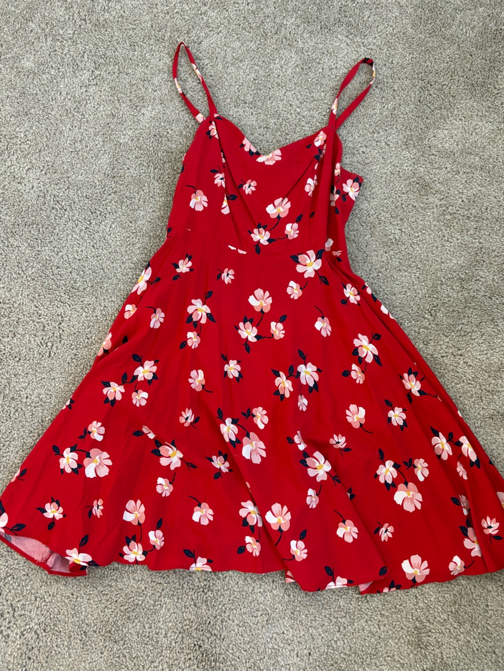 Old Navy Red Floral A-Line Spaghetti Strap Dress